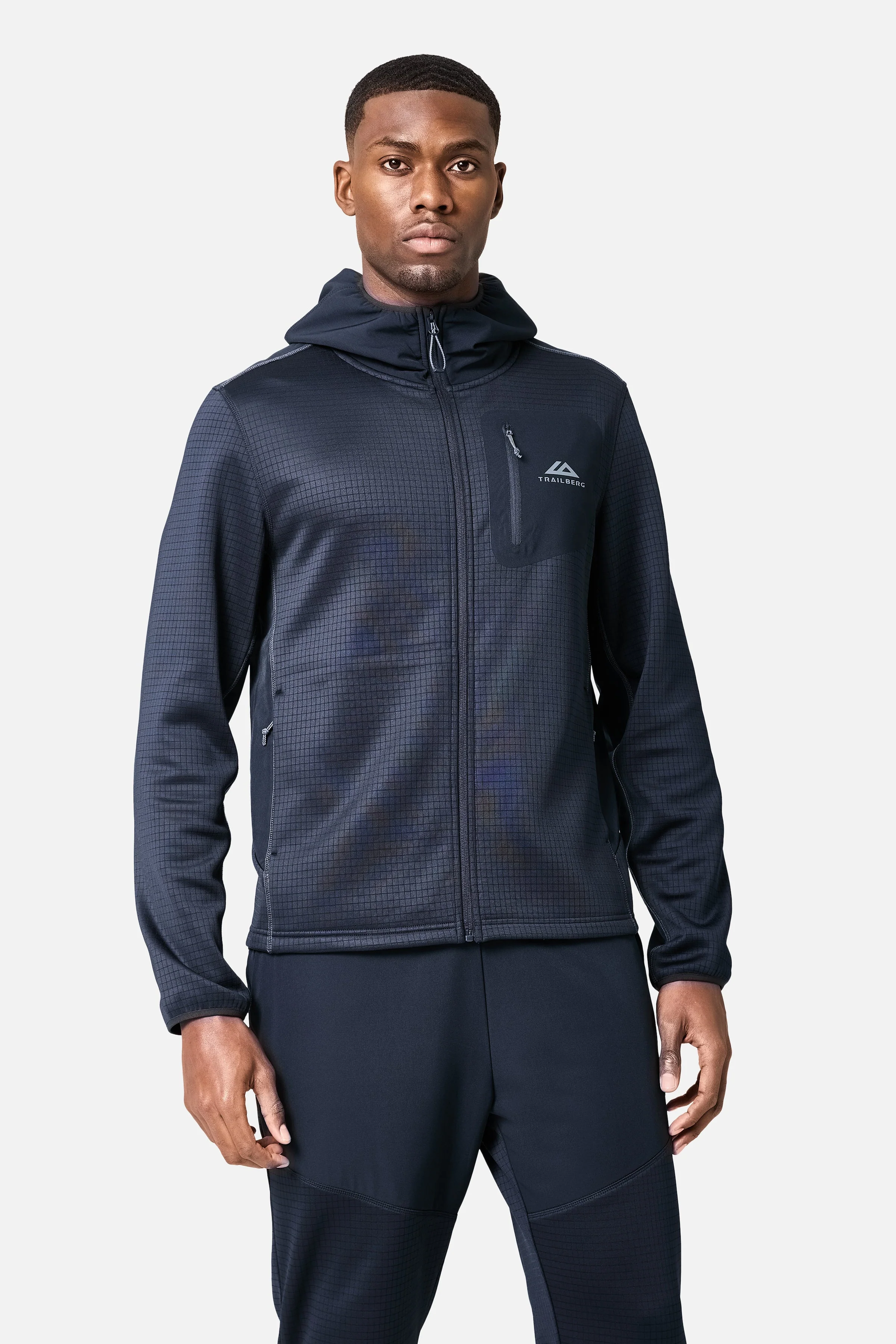 District Gridded Fleece Tracksuit - Deep Ocean/Storm Grey - Image 5