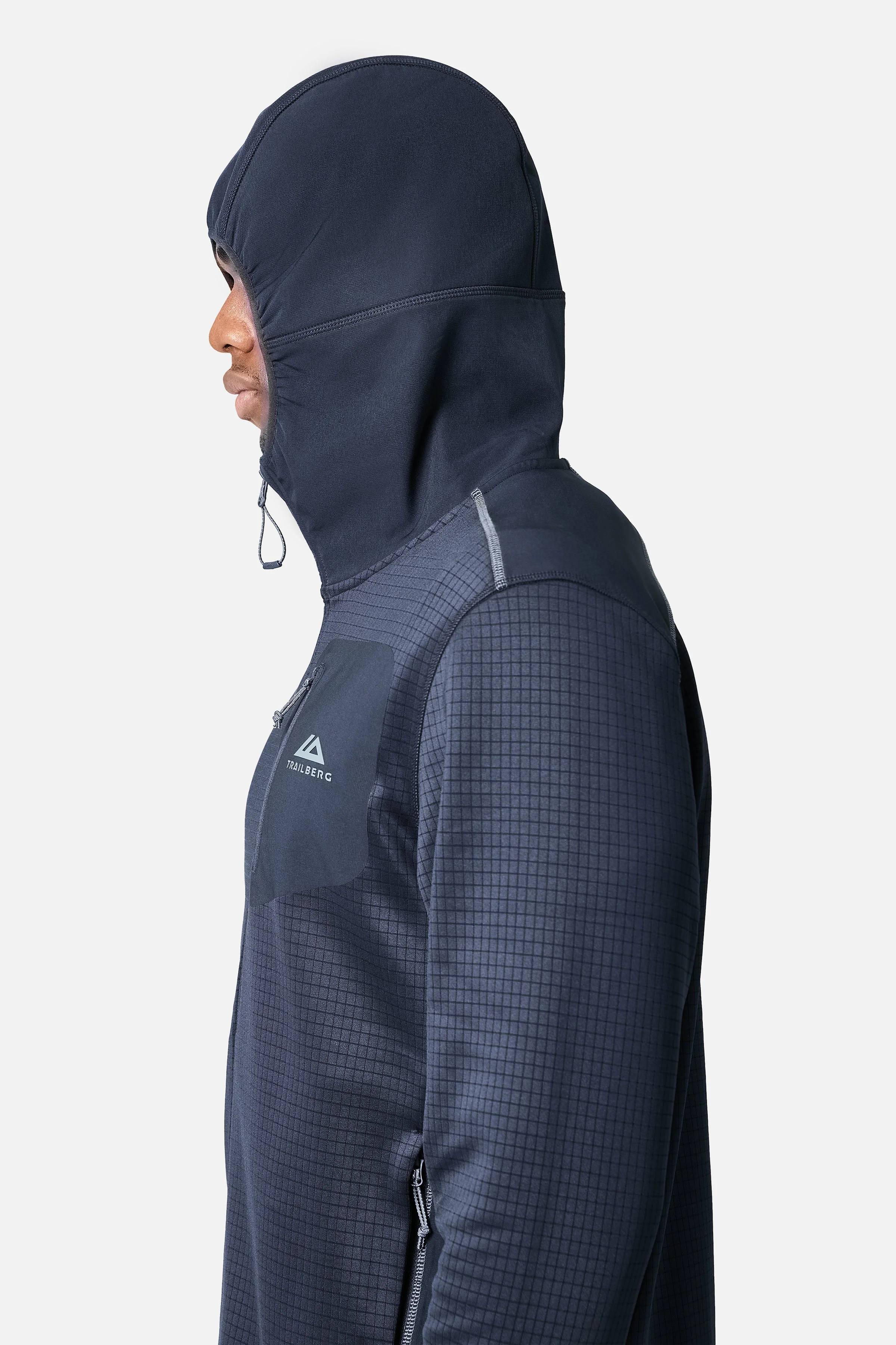District Gridded Fleece Hood - Deep Ocean/Storm Grey - Image 3