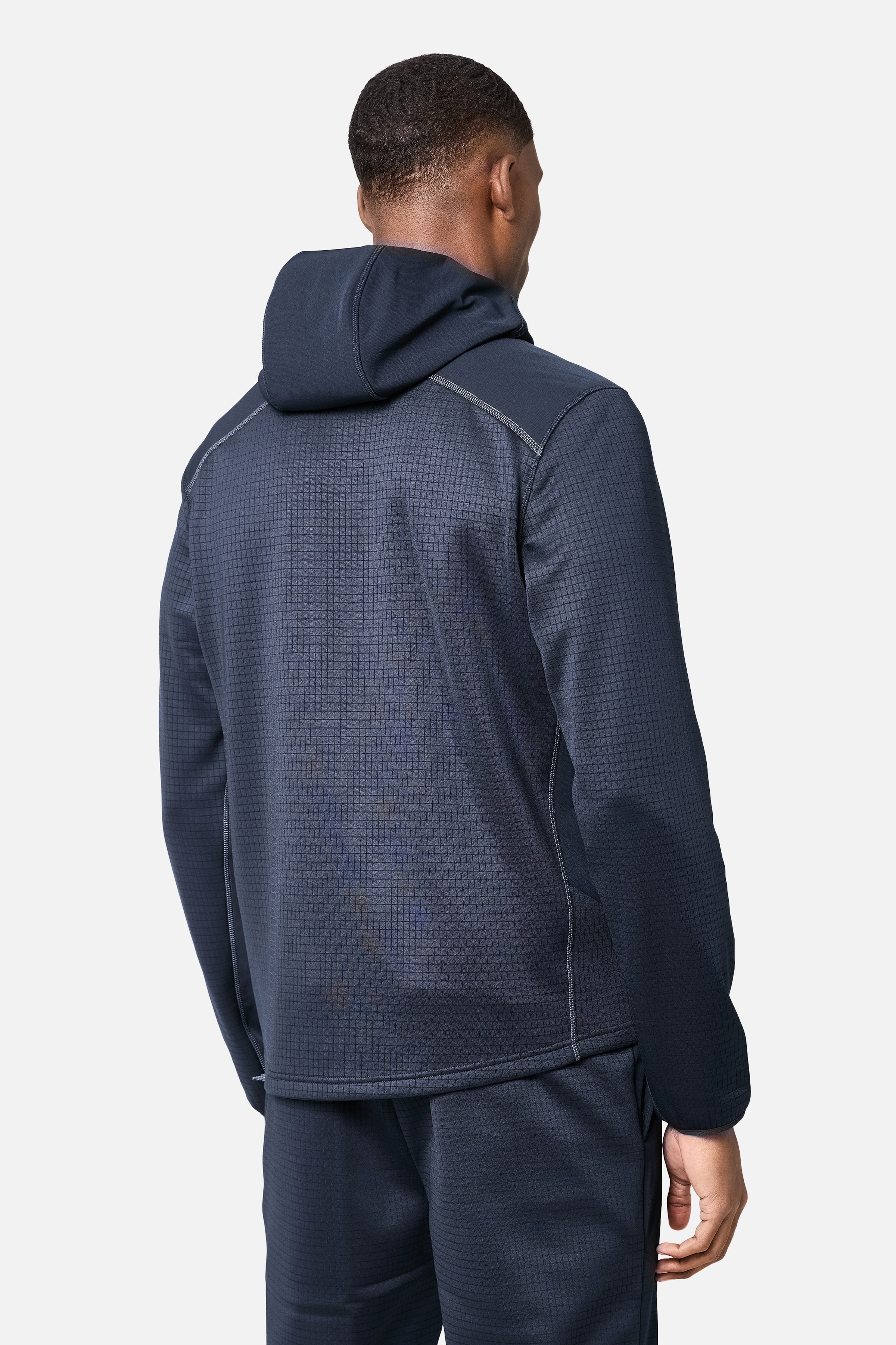 District Gridded Fleece Hood - Deep Ocean/Storm Grey - Image 6