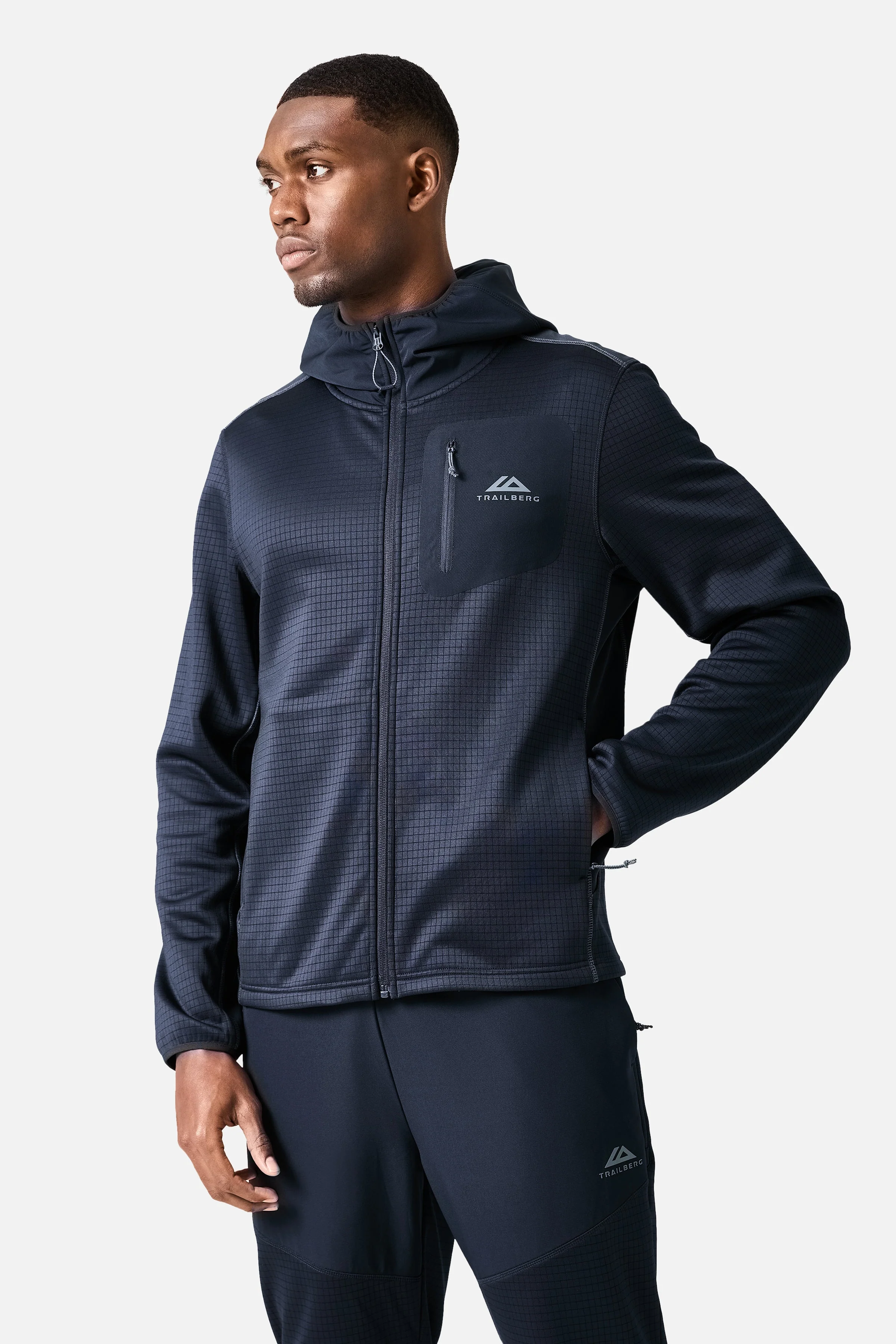 District Gridded Fleece Hood - Deep Ocean/Storm Grey - Image 7